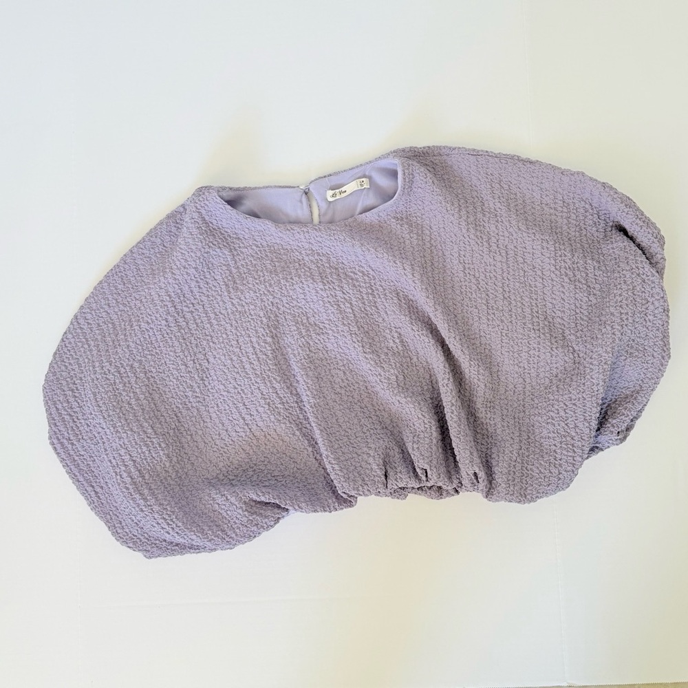 Chic Lilac Textured Women's Bubble Hem Blouse